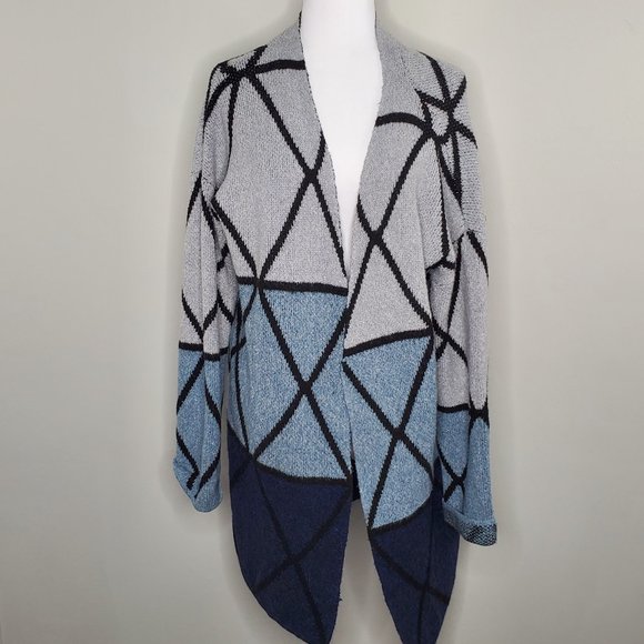 Joseph Allen Sweaters - JOSEPH A Ombre Grid Open Front Cardigan Sweater